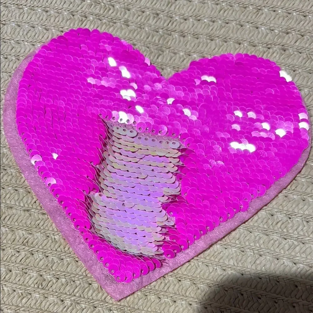 love2design Pink Heart sequins does the flip Woven Tote Bag beach boating nwot